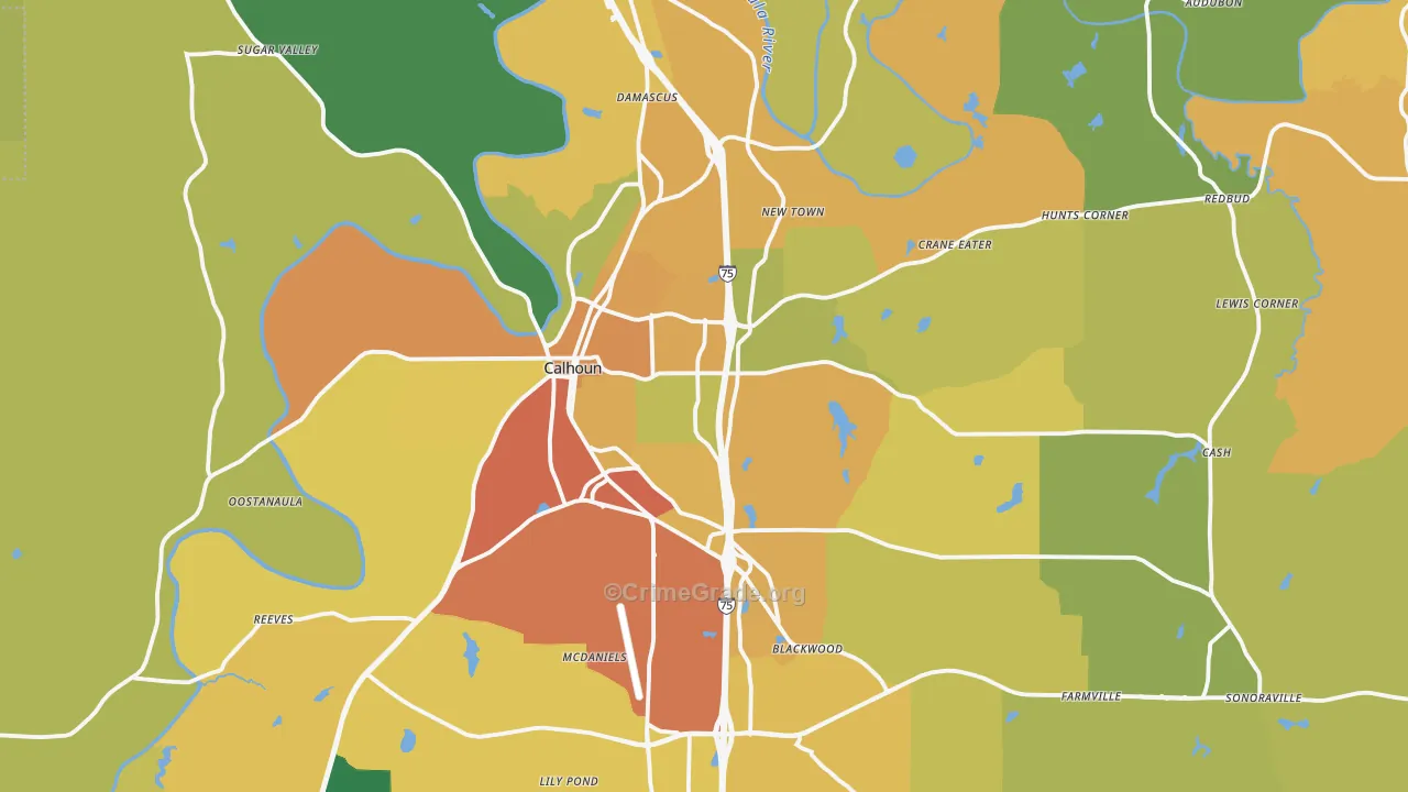 Calhoun, GA Map of Drug-Related Crime Rates