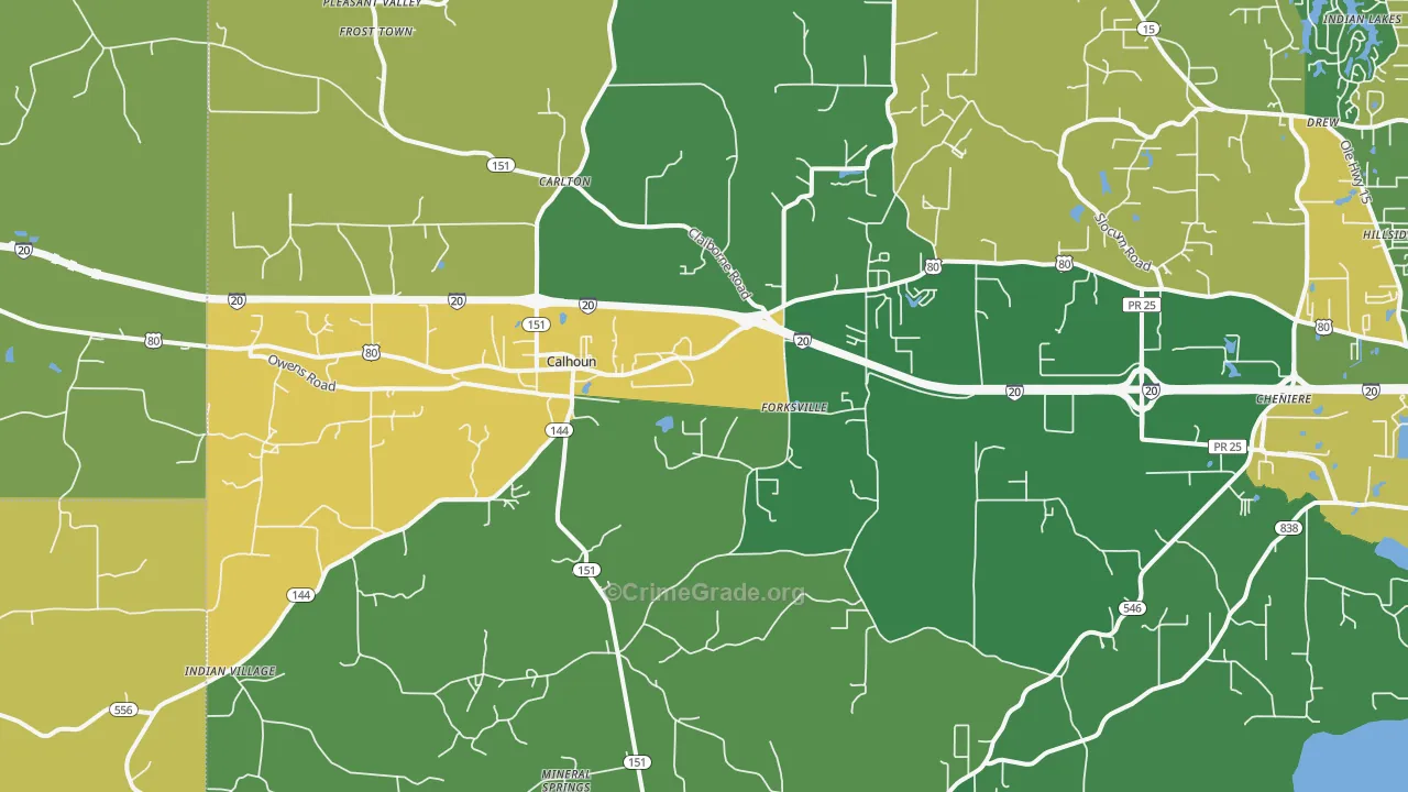 Calhoun, LA Map of Drug-Related Crime Rates