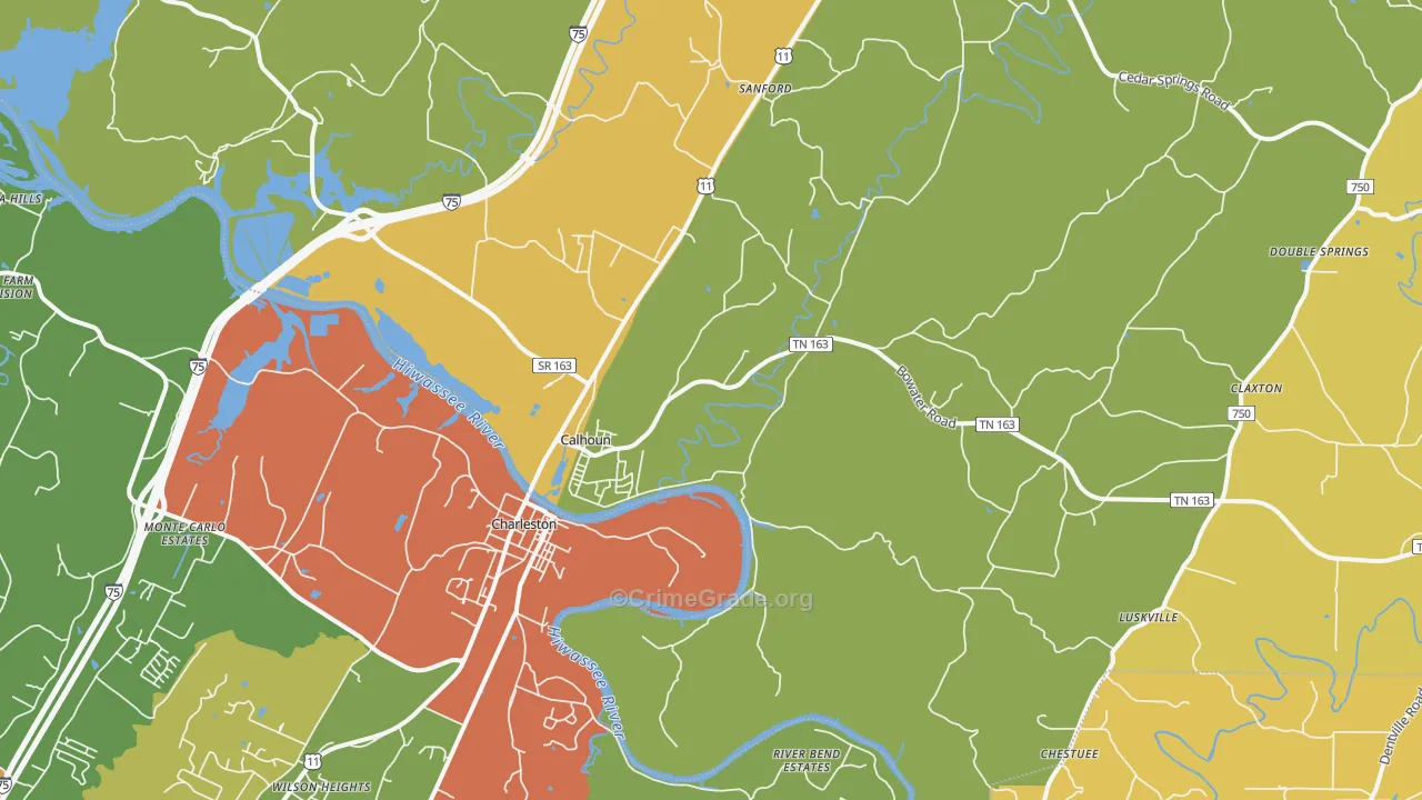 Calhoun, TN Map of Drug-Related Crime Rates