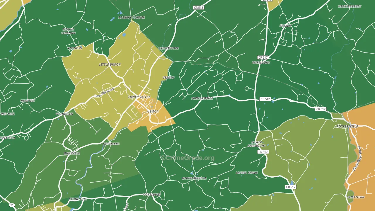 Califon, NJ Map of Drug-Related Crime Rates
