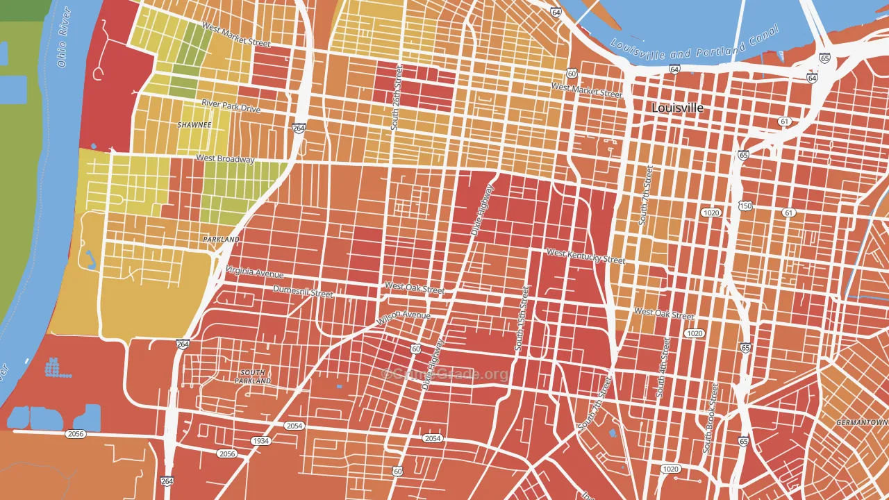 California, Louisville, KY Map of Drug-Related Crime Rates