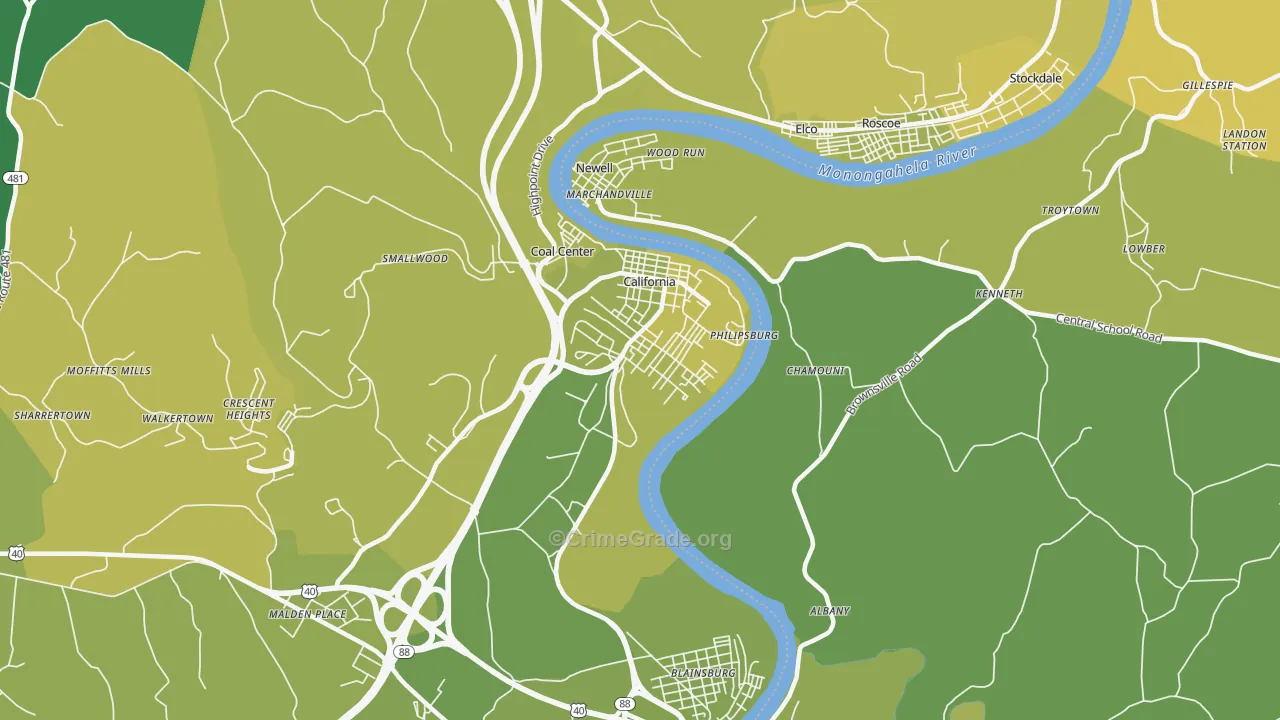 California, PA Map of Drug-Related Crime Rates