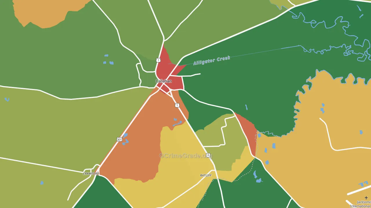 Callahan, FL Map of Drug-Related Crime Rates