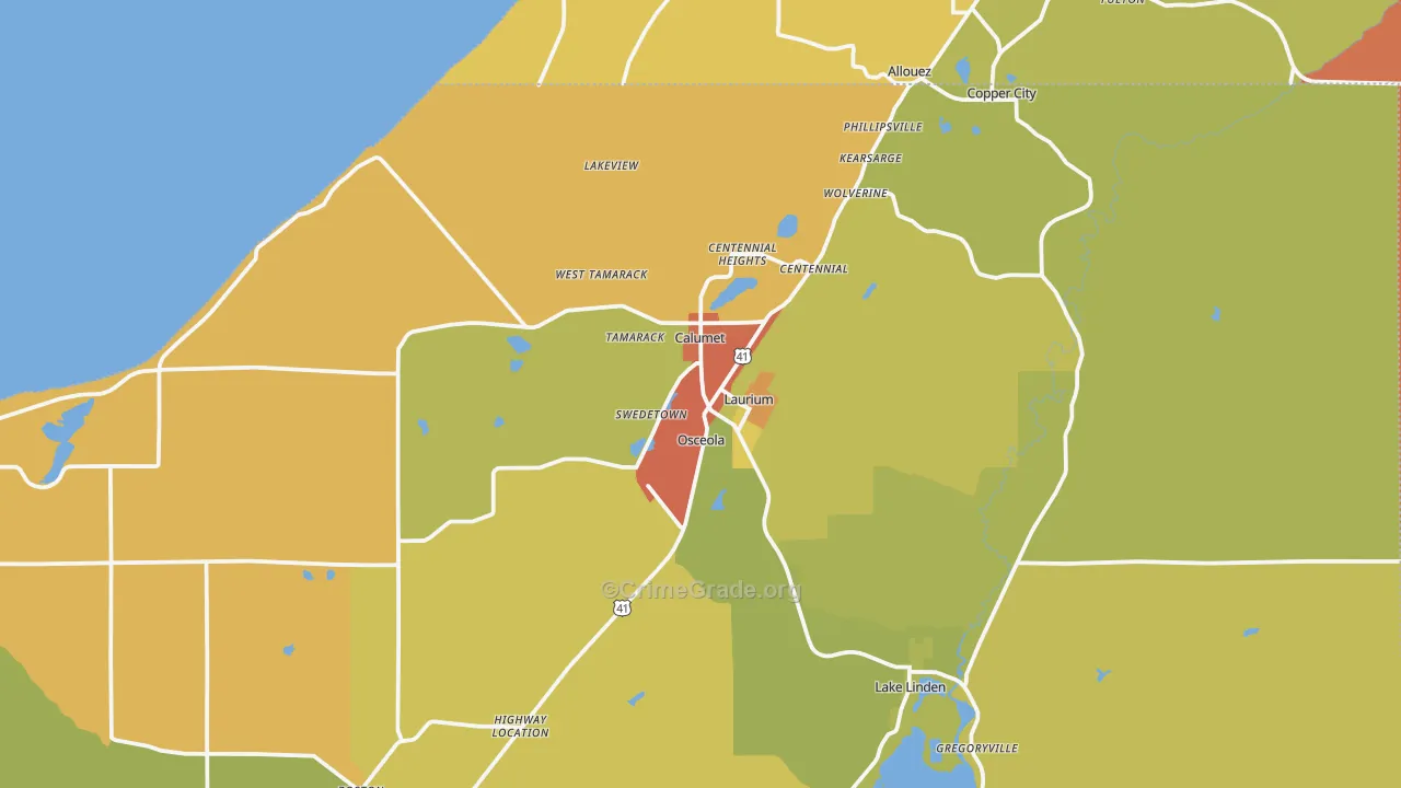 Calumet, MI Map of Drug-Related Crime Rates