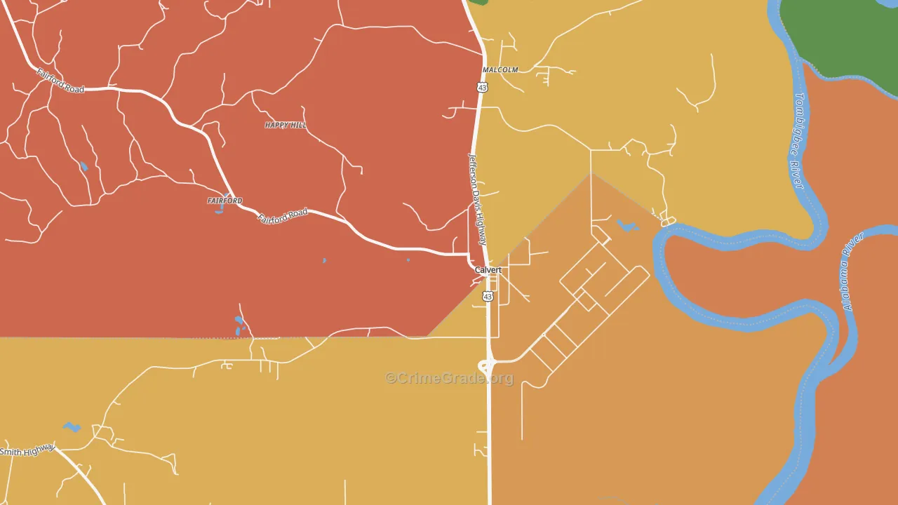 Calvert, AL Map of Drug-Related Crime Rates