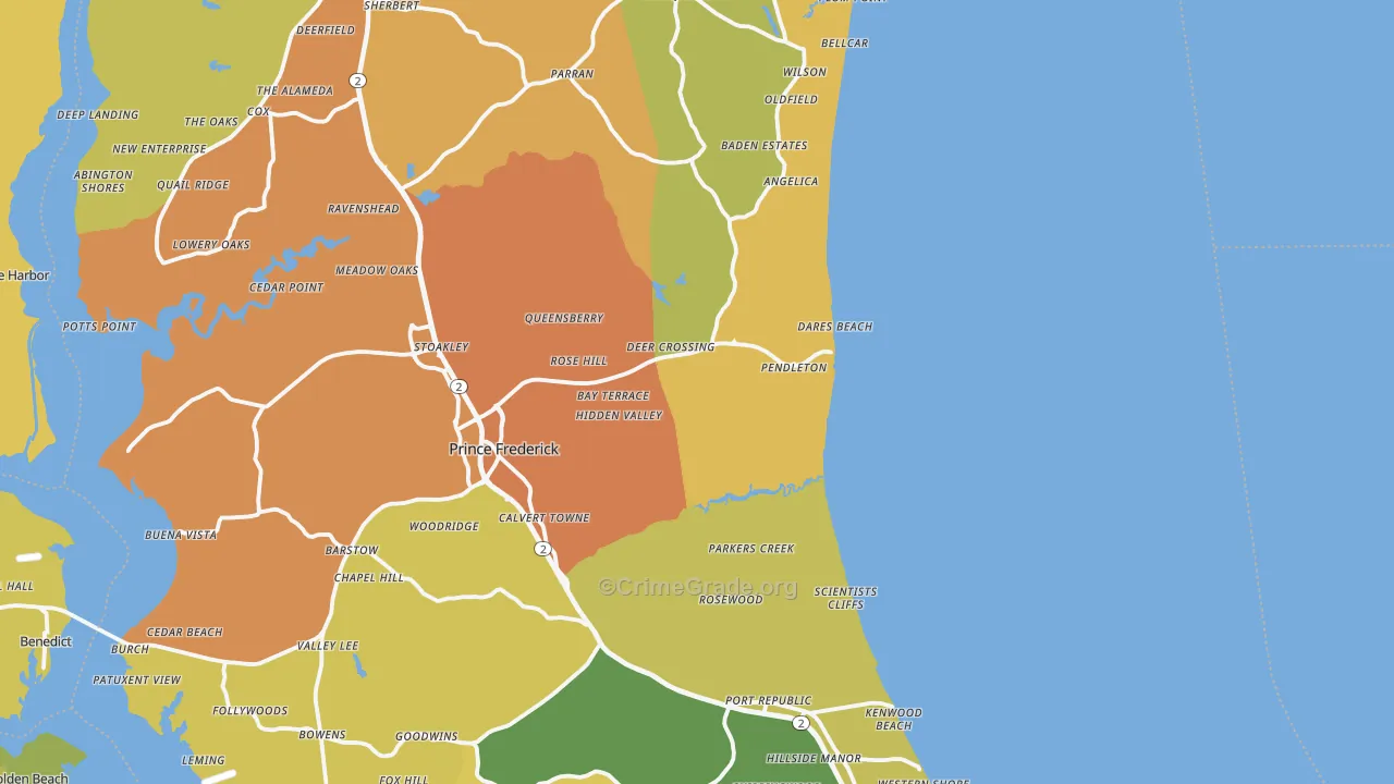 Calvert County, MD Map of Drug-Related Crime Rates