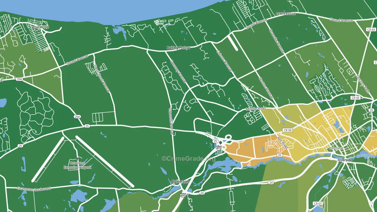Calverton, NY Map of Drug-Related Crime Rates