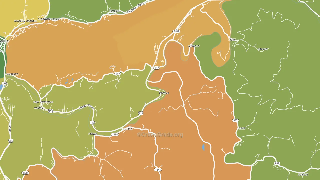 Calvin, KY Map of Drug-Related Crime Rates
