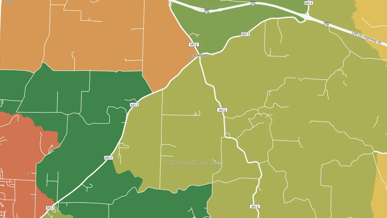 Calwood, MO Map of Drug-Related Crime Rates