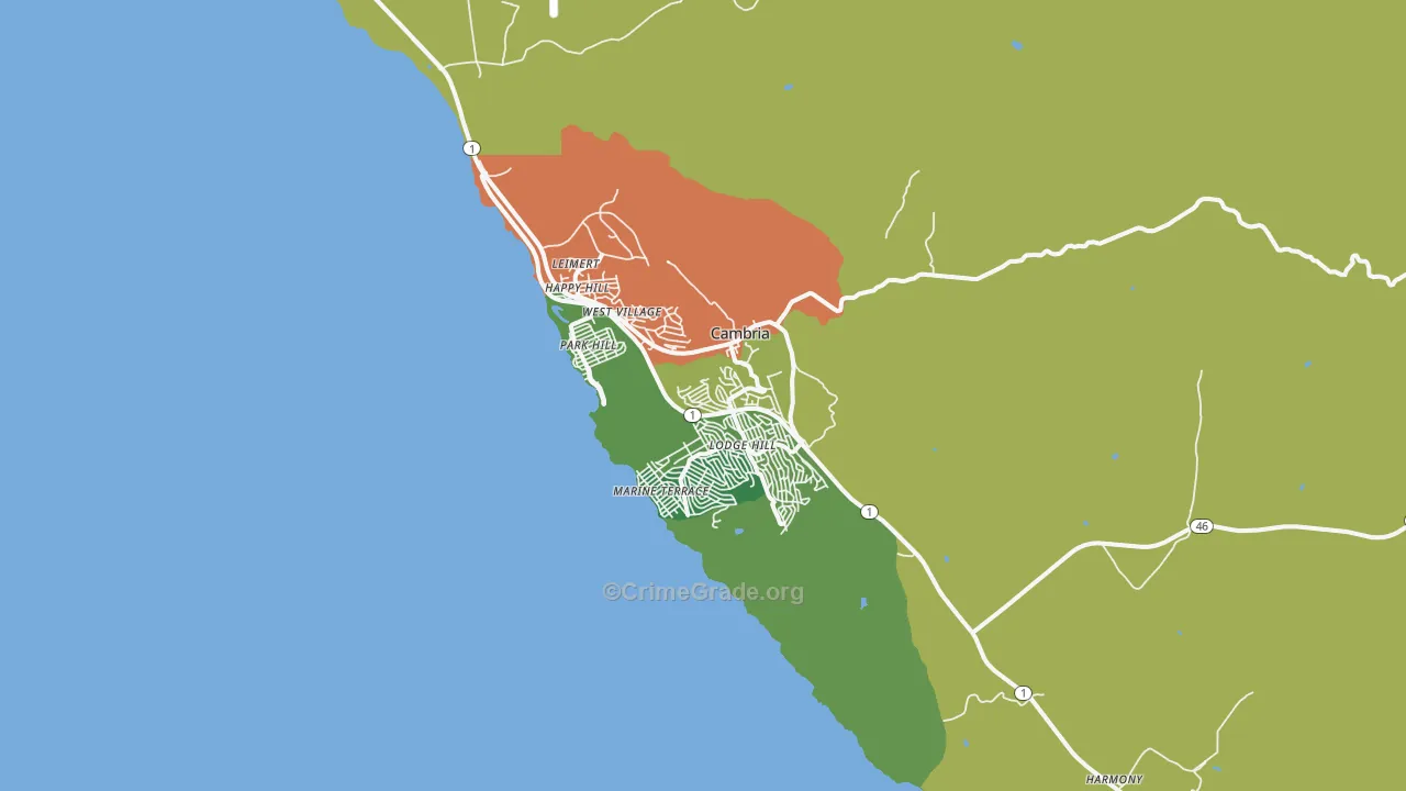 Cambria, CA Map of Drug-Related Crime Rates