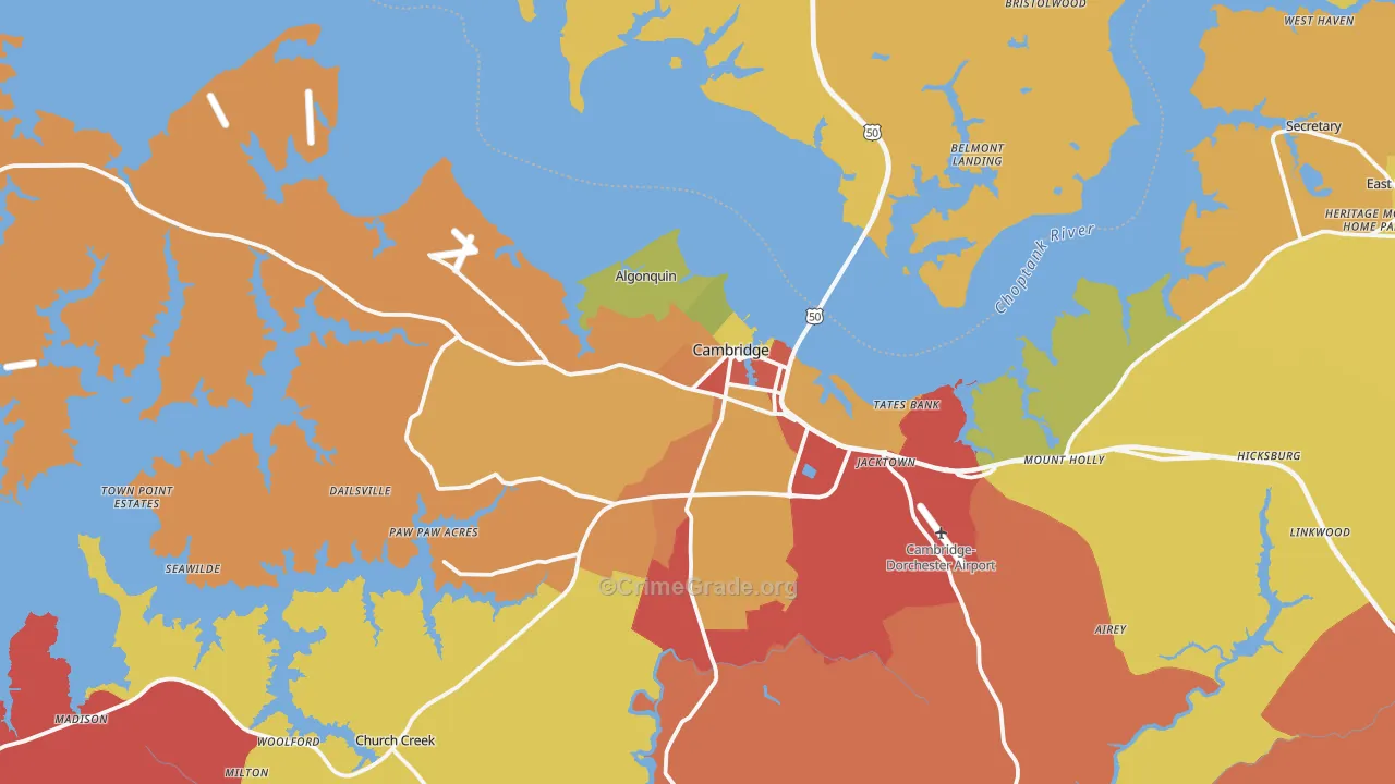 Cambridge, MD Map of Drug-Related Crime Rates
