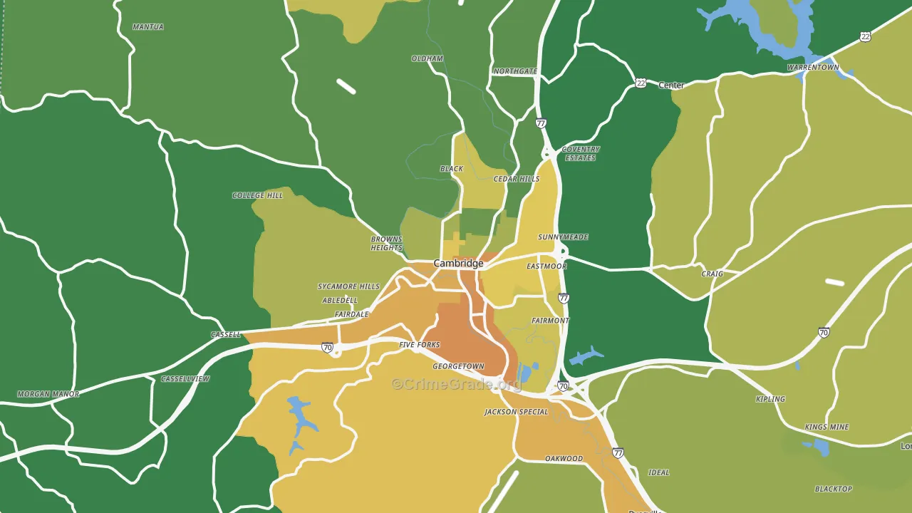 Cambridge, OH Map of Drug-Related Crime Rates