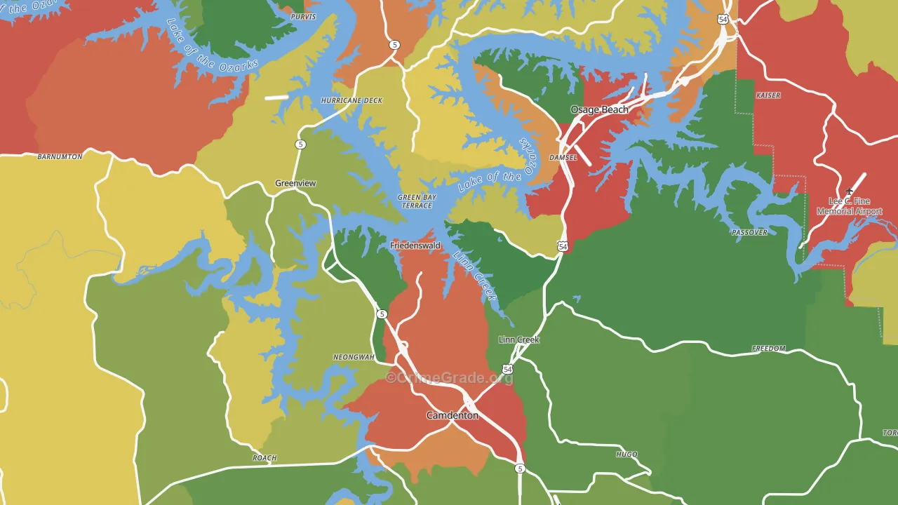 Camden County, MO Map of Drug-Related Crime Rates