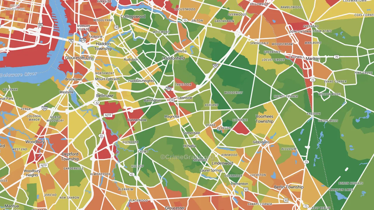 Camden County, NJ Map of Drug-Related Crime Rates