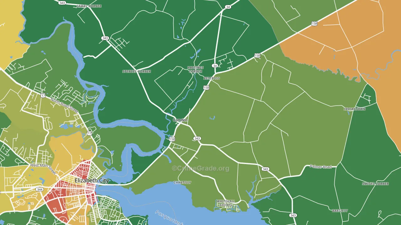Camden, NC Map of Drug-Related Crime Rates