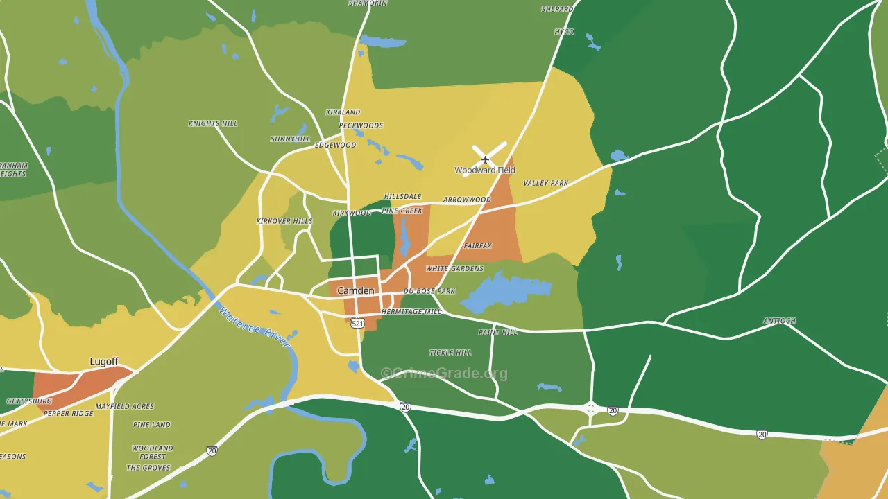 Camden, SC Map of Drug-Related Crime Rates