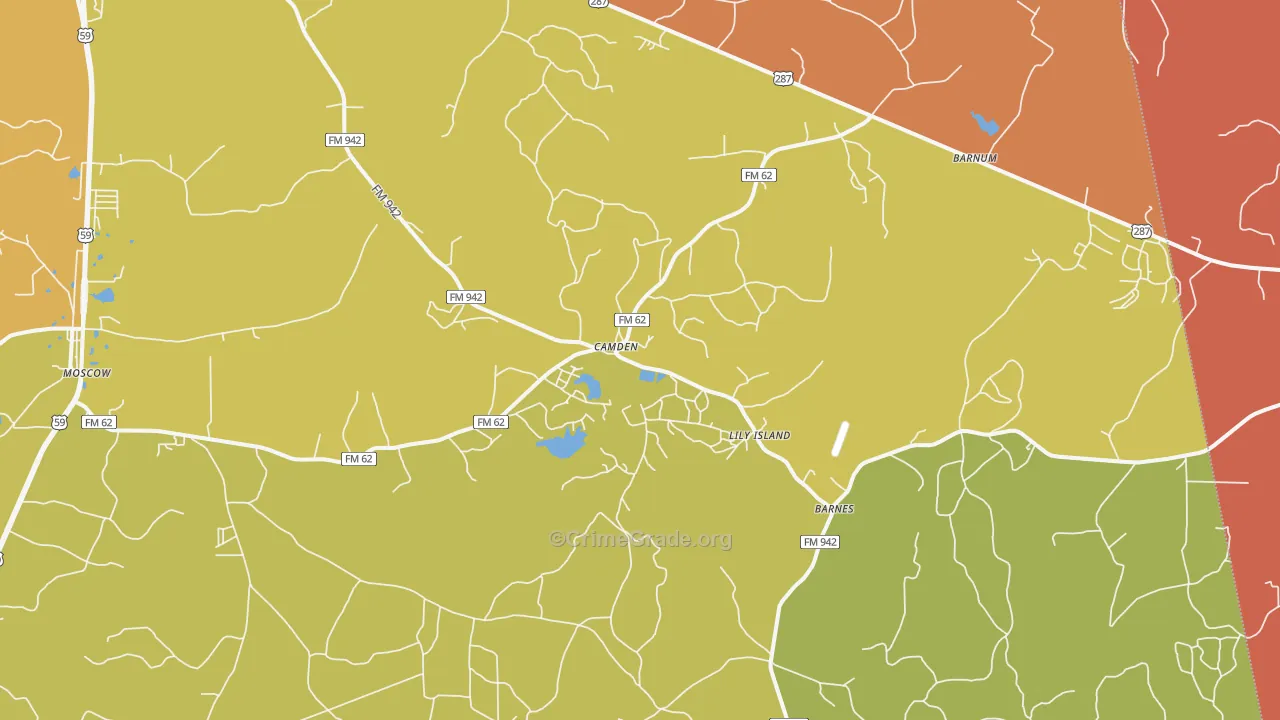 Camden, TX Map of Drug-Related Crime Rates