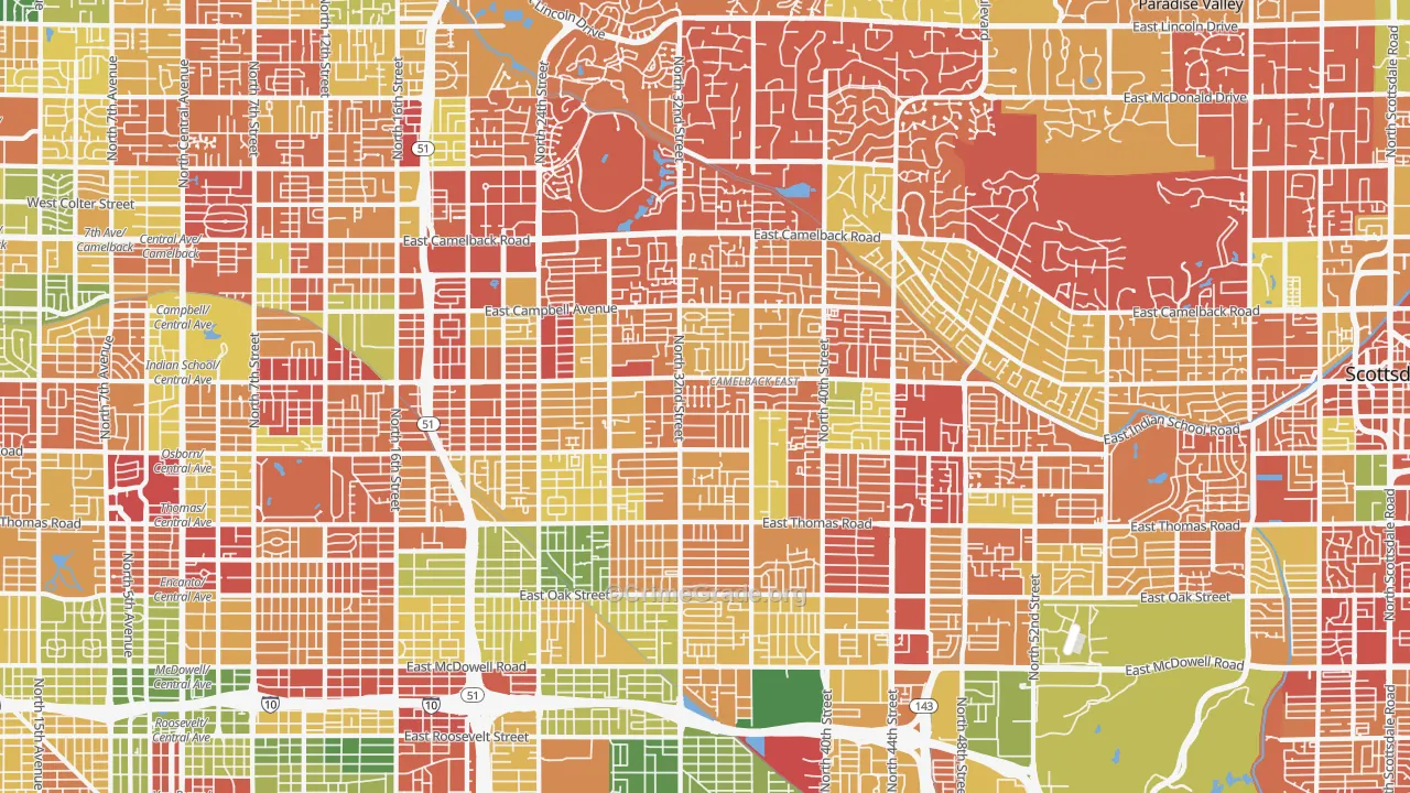 Camelback East, Phoenix, AZ Map of Drug-Related Crime Rates