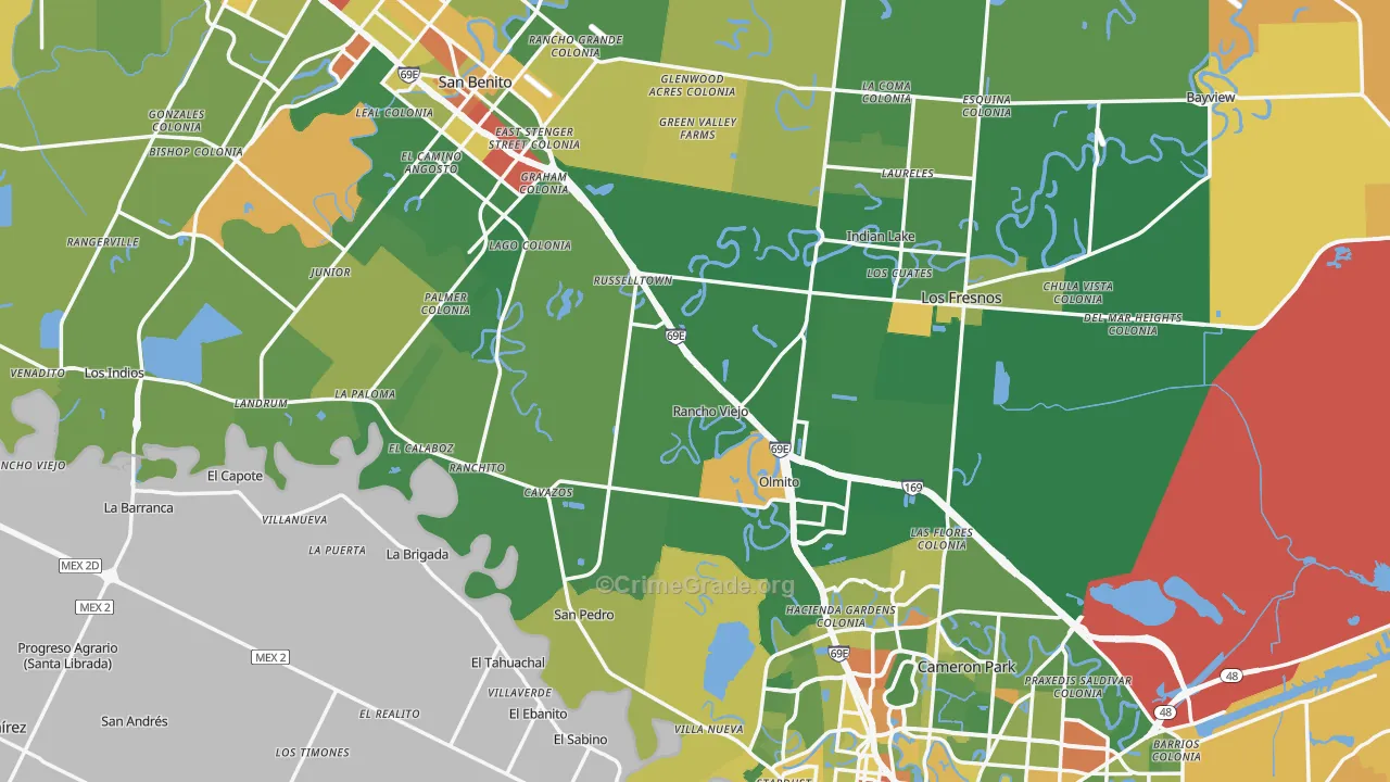 Cameron County, TX Map of Drug-Related Crime Rates