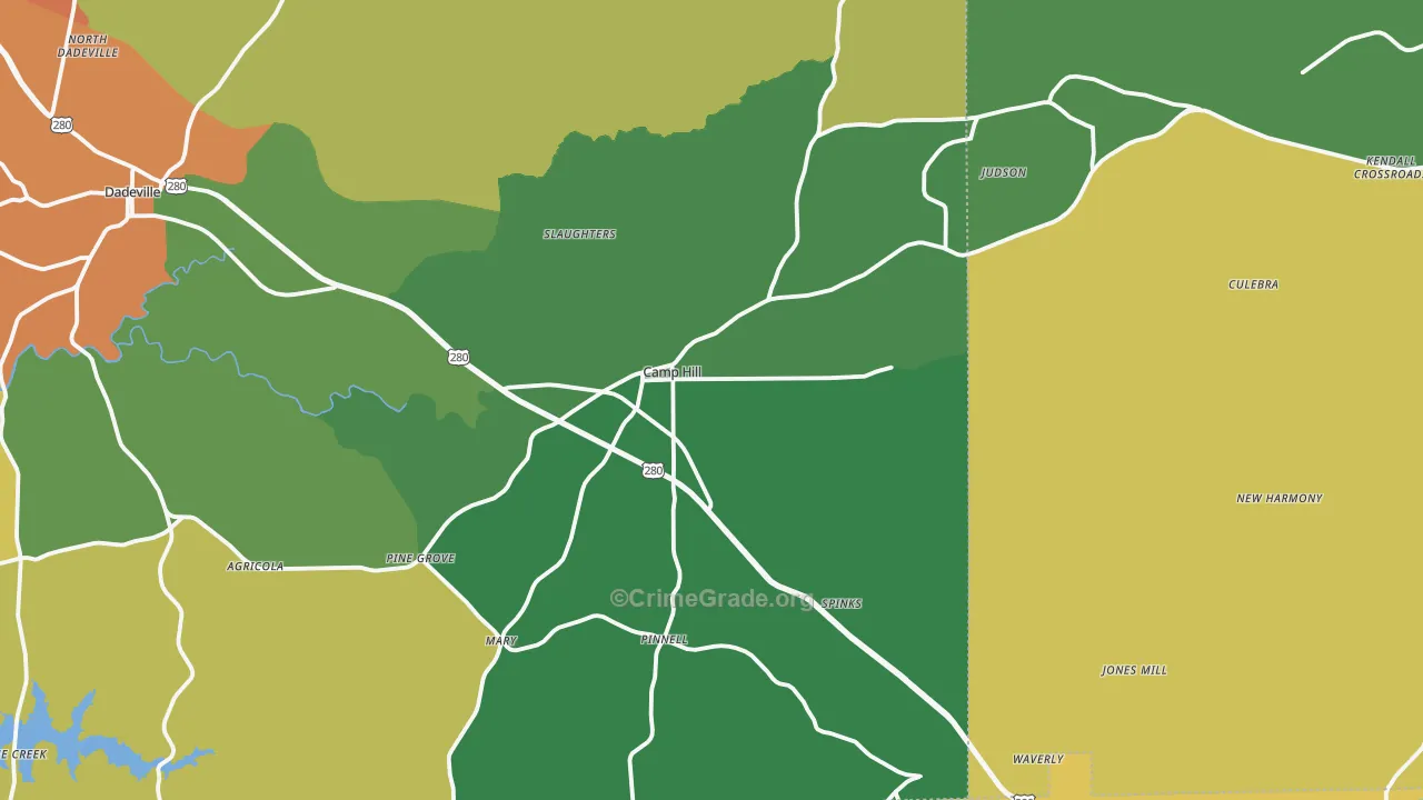 Camp Hill, AL Map of Drug-Related Crime Rates