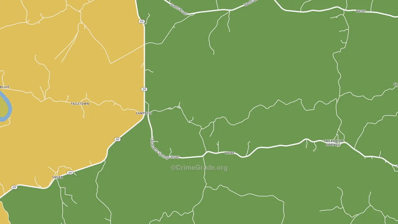 Campbell, AL Map of Drug-Related Crime Rates
