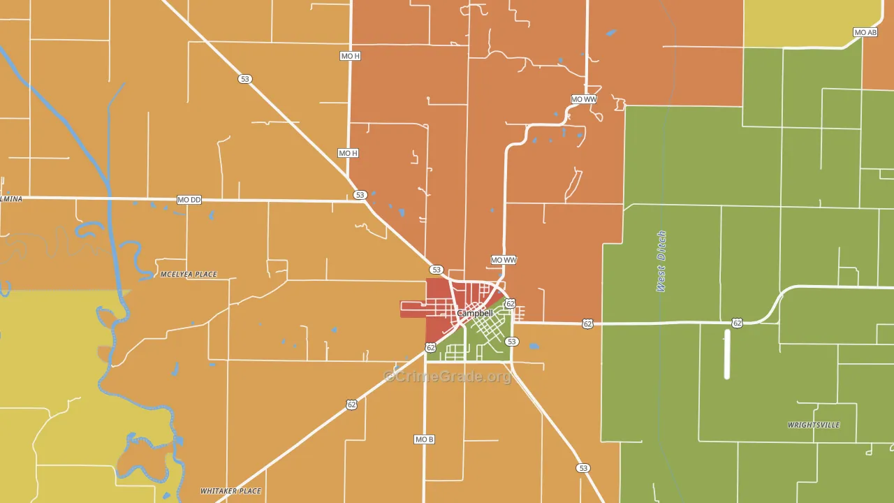Campbell, MO Map of Drug-Related Crime Rates