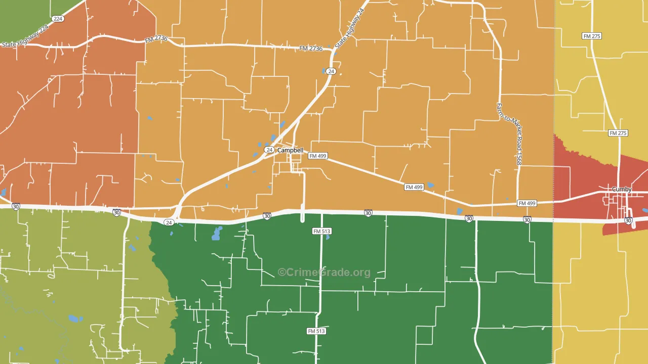 Campbell, TX Map of Drug-Related Crime Rates