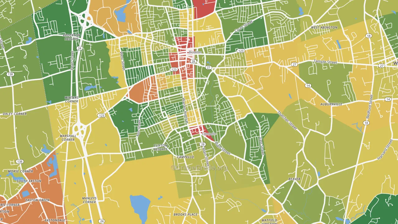 Campello, Brockton, MA Map of Drug-Related Crime Rates