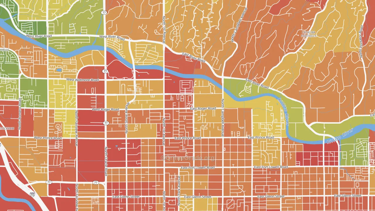 Campus Farm, Tucson, AZ Map of Drug-Related Crime Rates