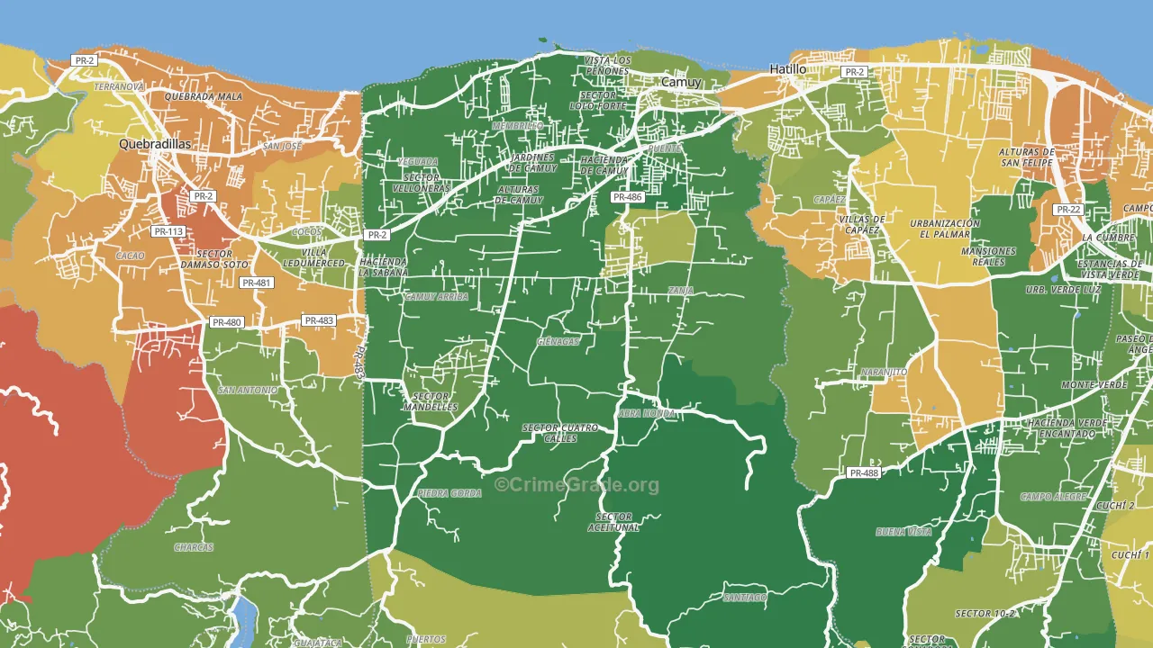 Camuy Municipio, PR Map of Drug-Related Crime Rates