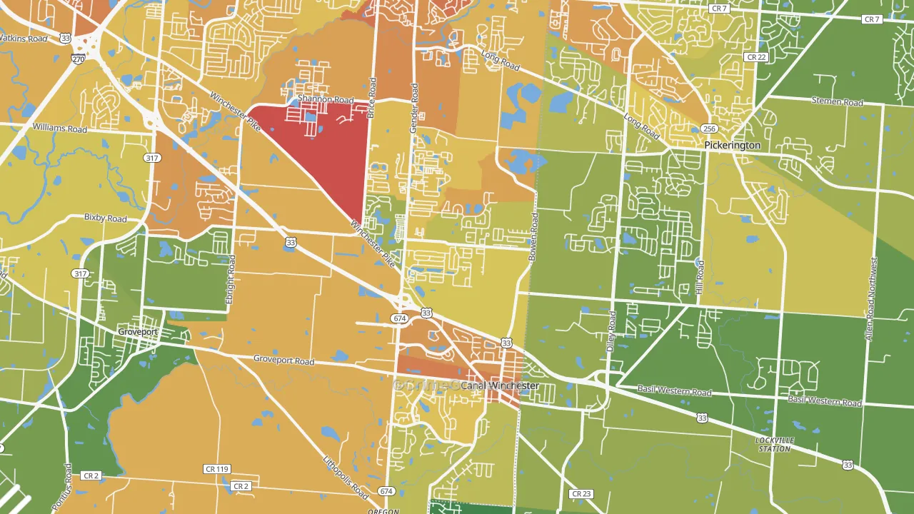 Canal Winchester, OH Map of Drug-Related Crime Rates
