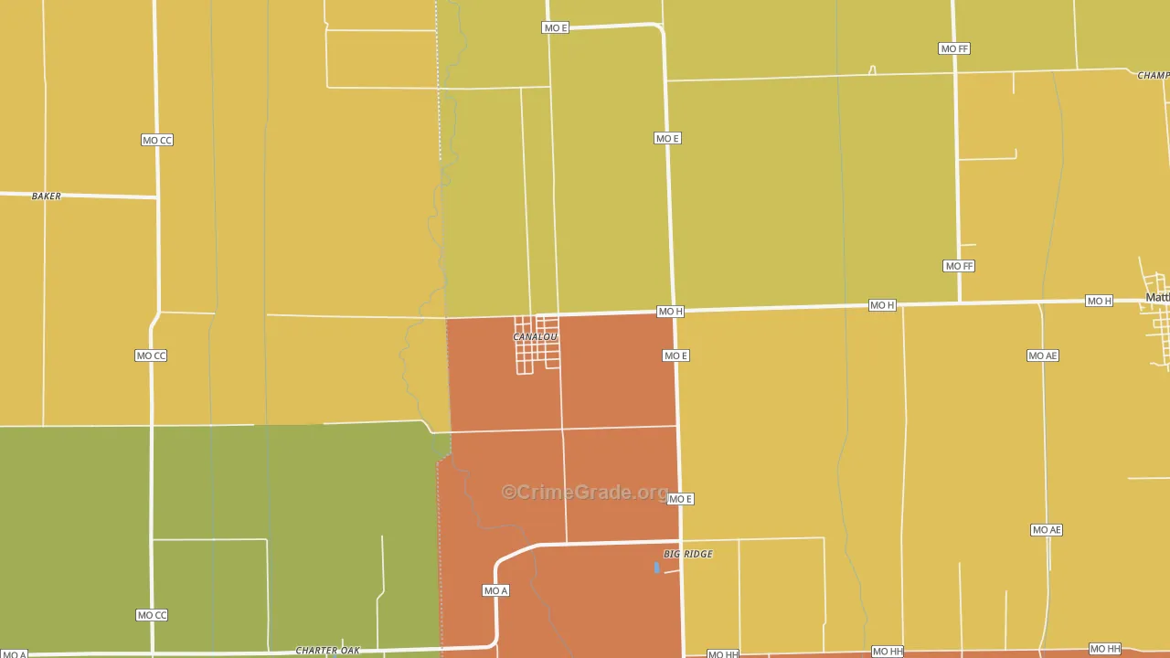 Canalou, MO Map of Drug-Related Crime Rates
