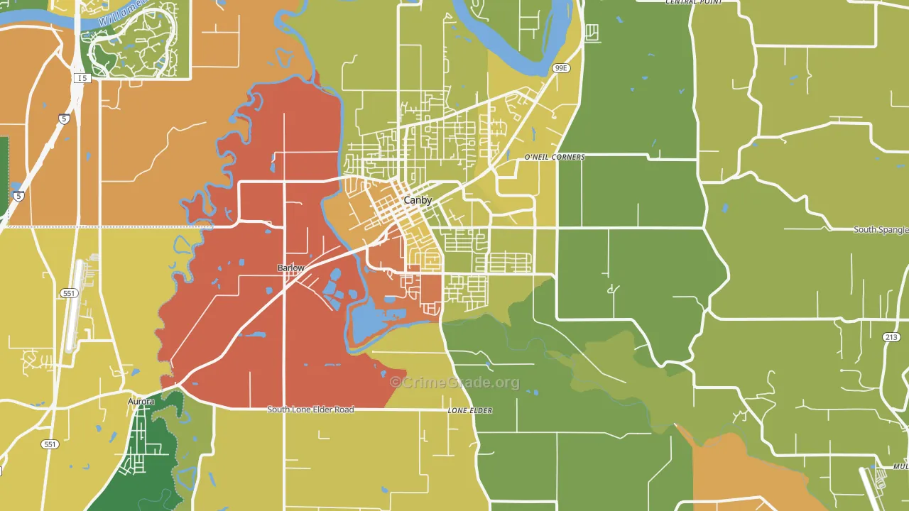 Canby, OR Map of Drug-Related Crime Rates