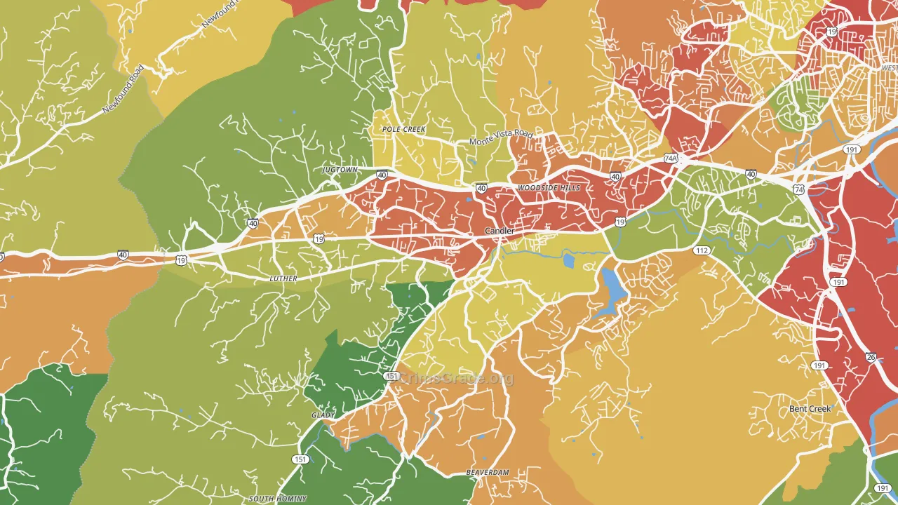Candler, NC Map of Drug-Related Crime Rates