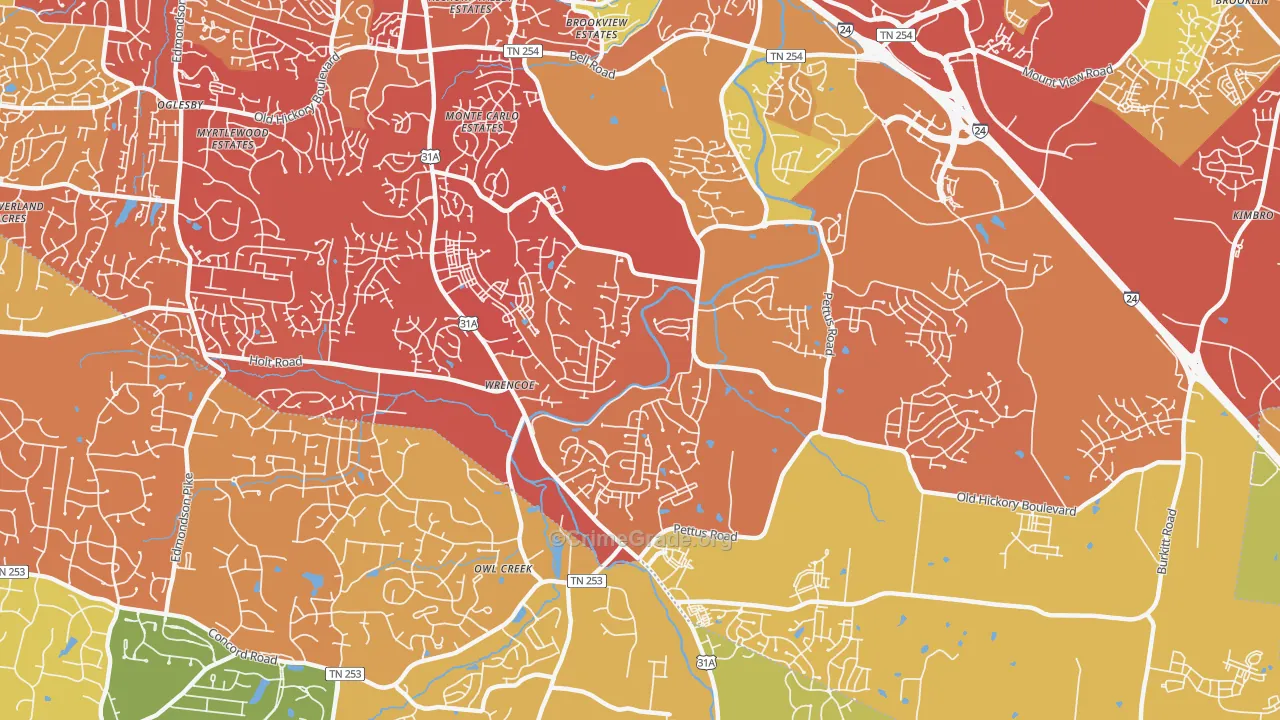 Cane Ridge, Antioch, TN Map of Drug-Related Crime Rates