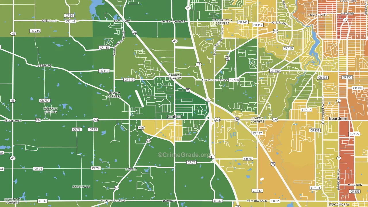 Canfield, OH Map of Drug-Related Crime Rates