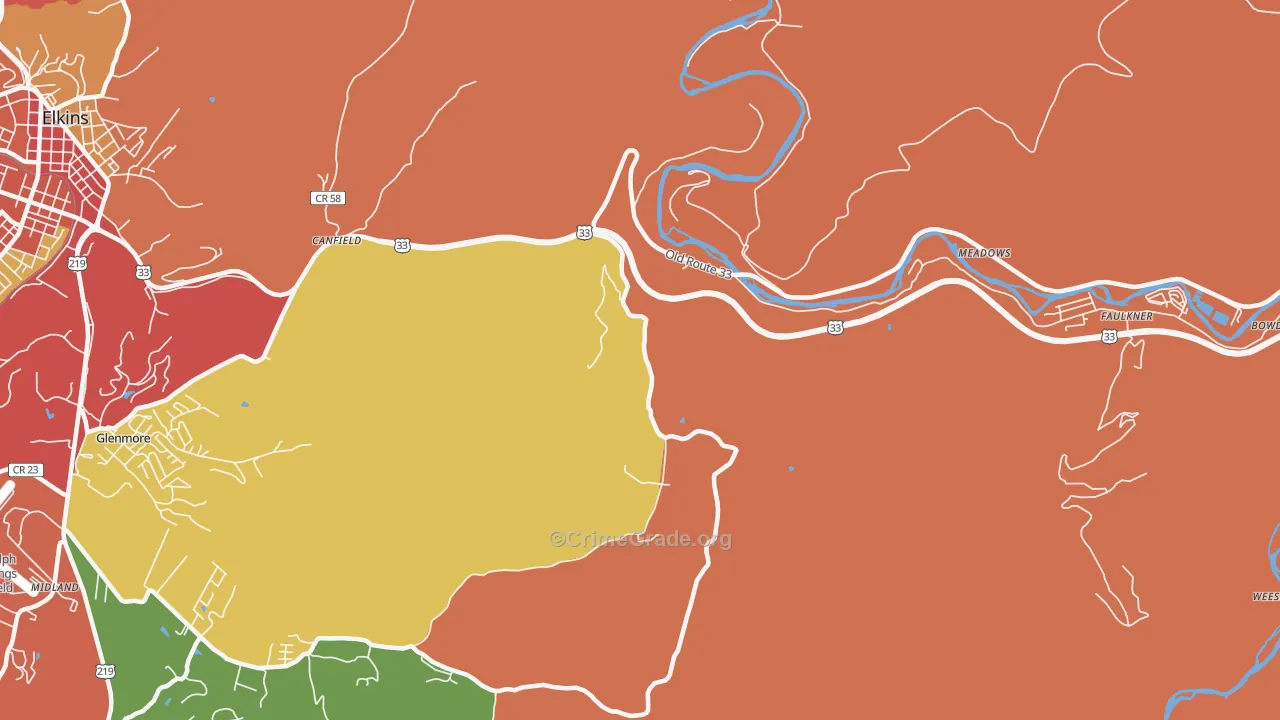 Canfield, WV Map of Drug-Related Crime Rates