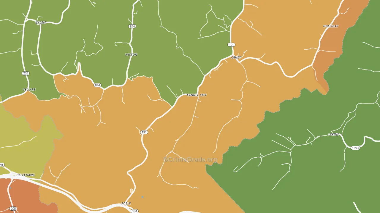 Cannel City, KY Map of Drug-Related Crime Rates