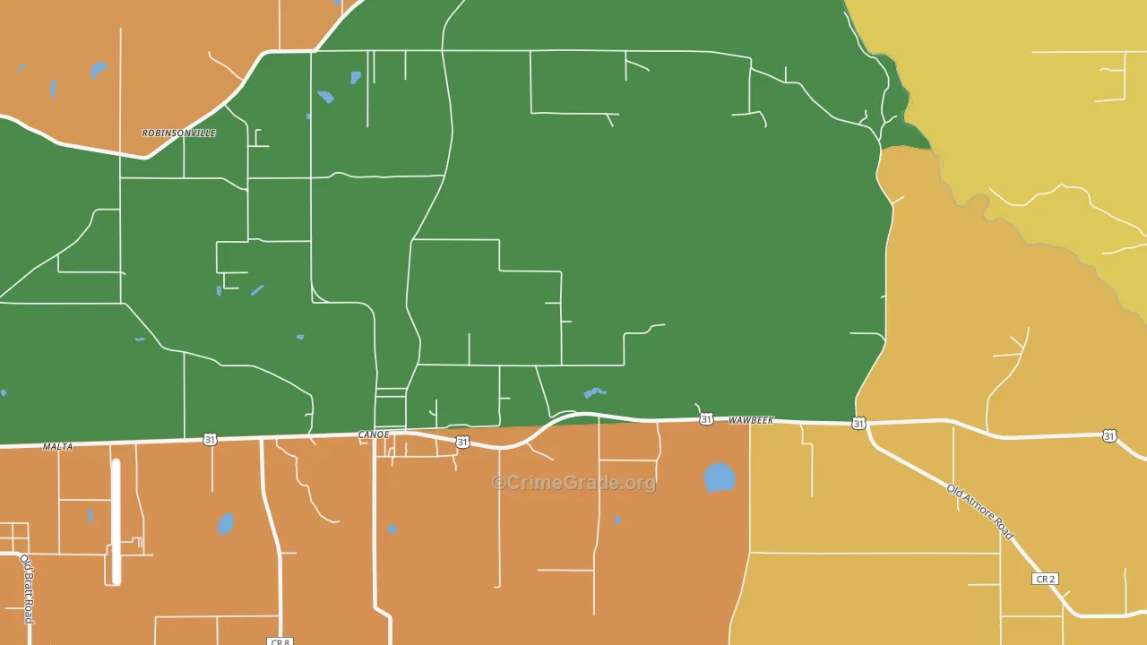 Canoe, AL Map of Drug-Related Crime Rates