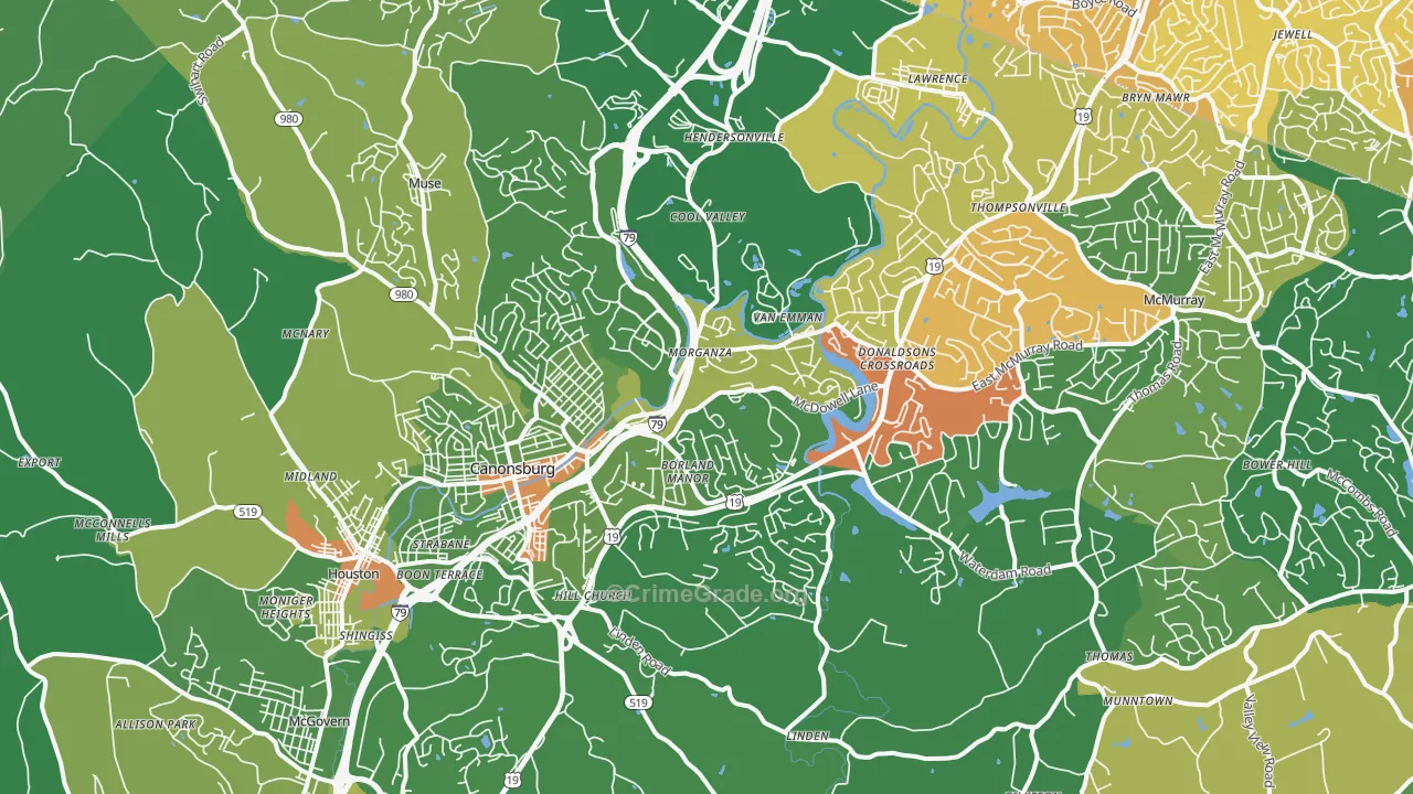 Canonsburg, PA Map of Drug-Related Crime Rates