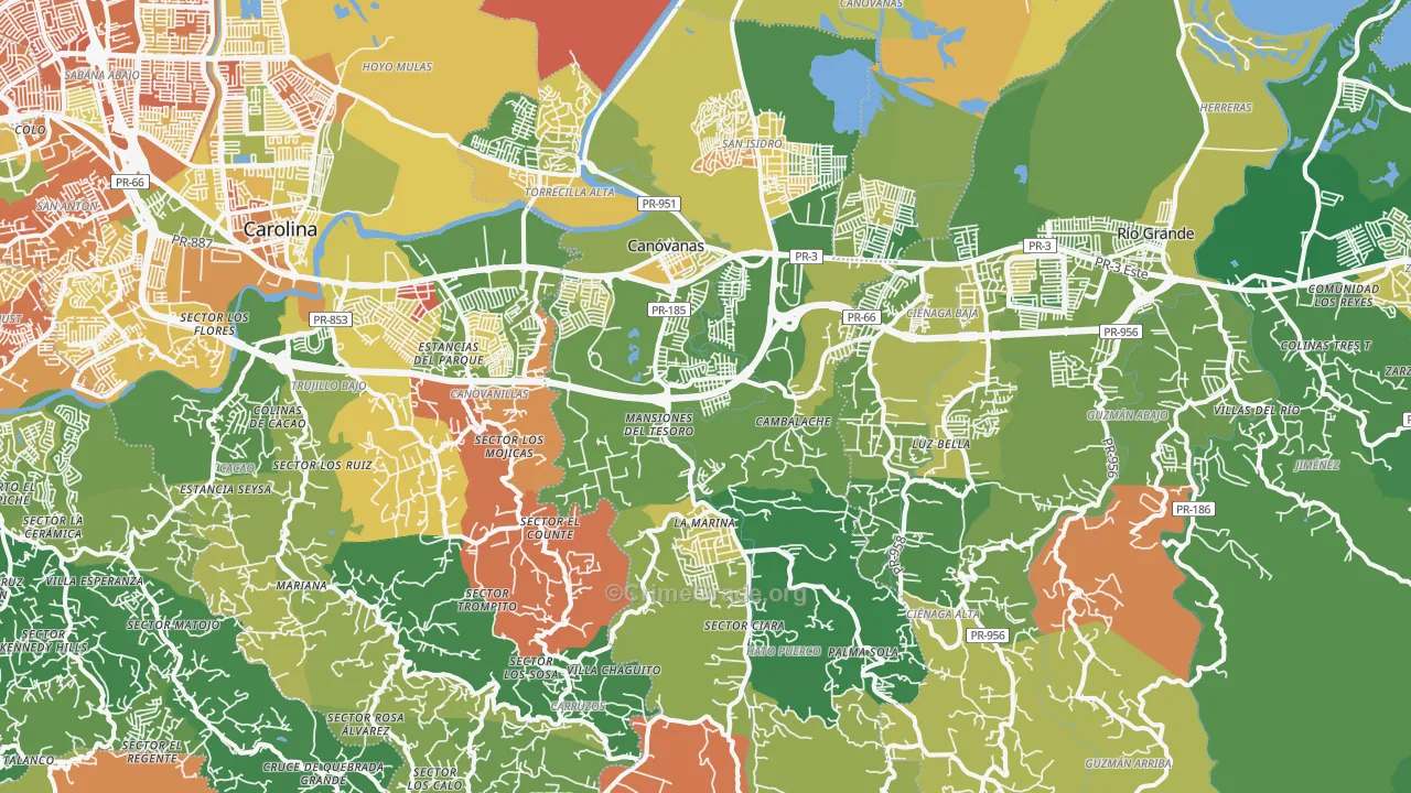 Canovanas Municipio, PR Map of Drug-Related Crime Rates
