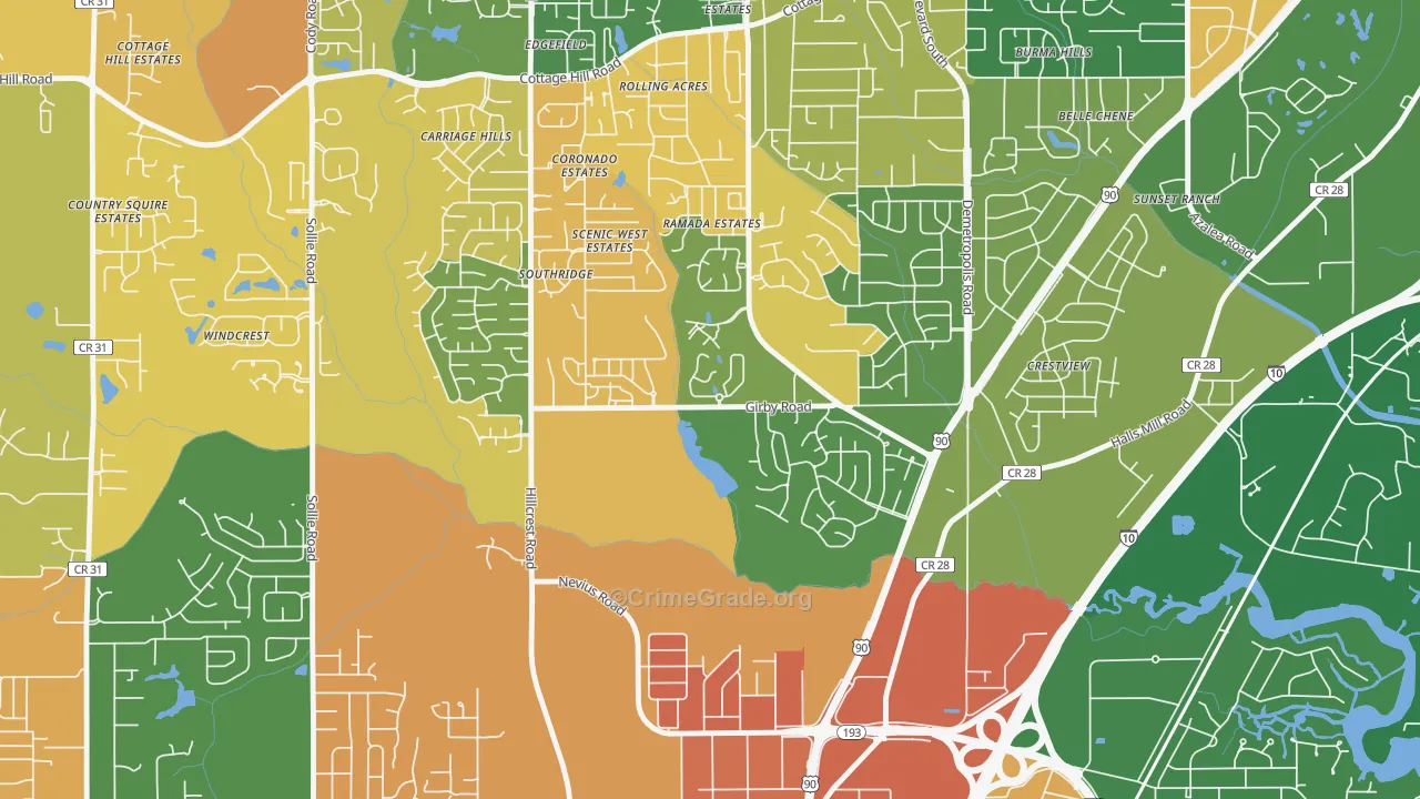Canterbury, Mobile, AL Map of Drug-Related Crime Rates