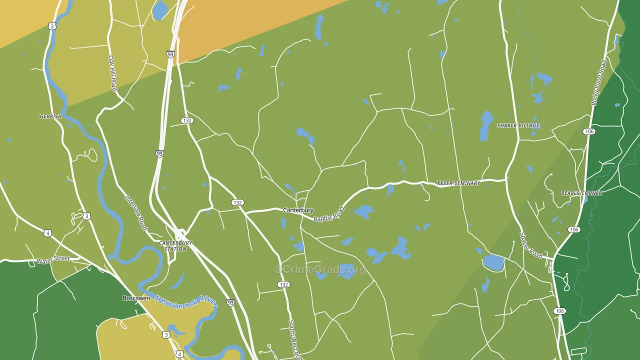 Canterbury, NH Map of Drug-Related Crime Rates