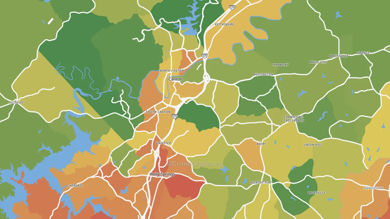 Canton, GA Map of Drug-Related Crime Rates