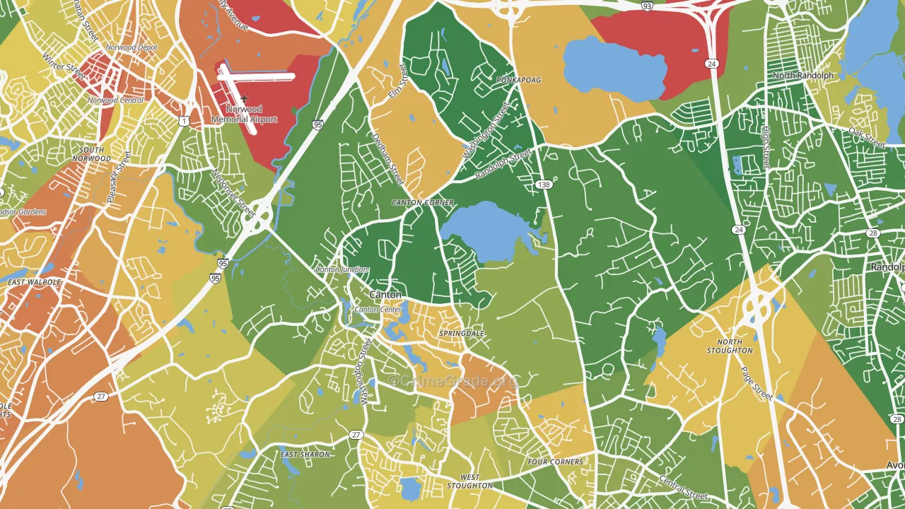 Canton, MA Map of Drug-Related Crime Rates