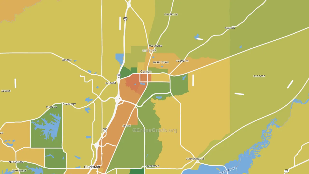Canton, MS Map of Drug-Related Crime Rates