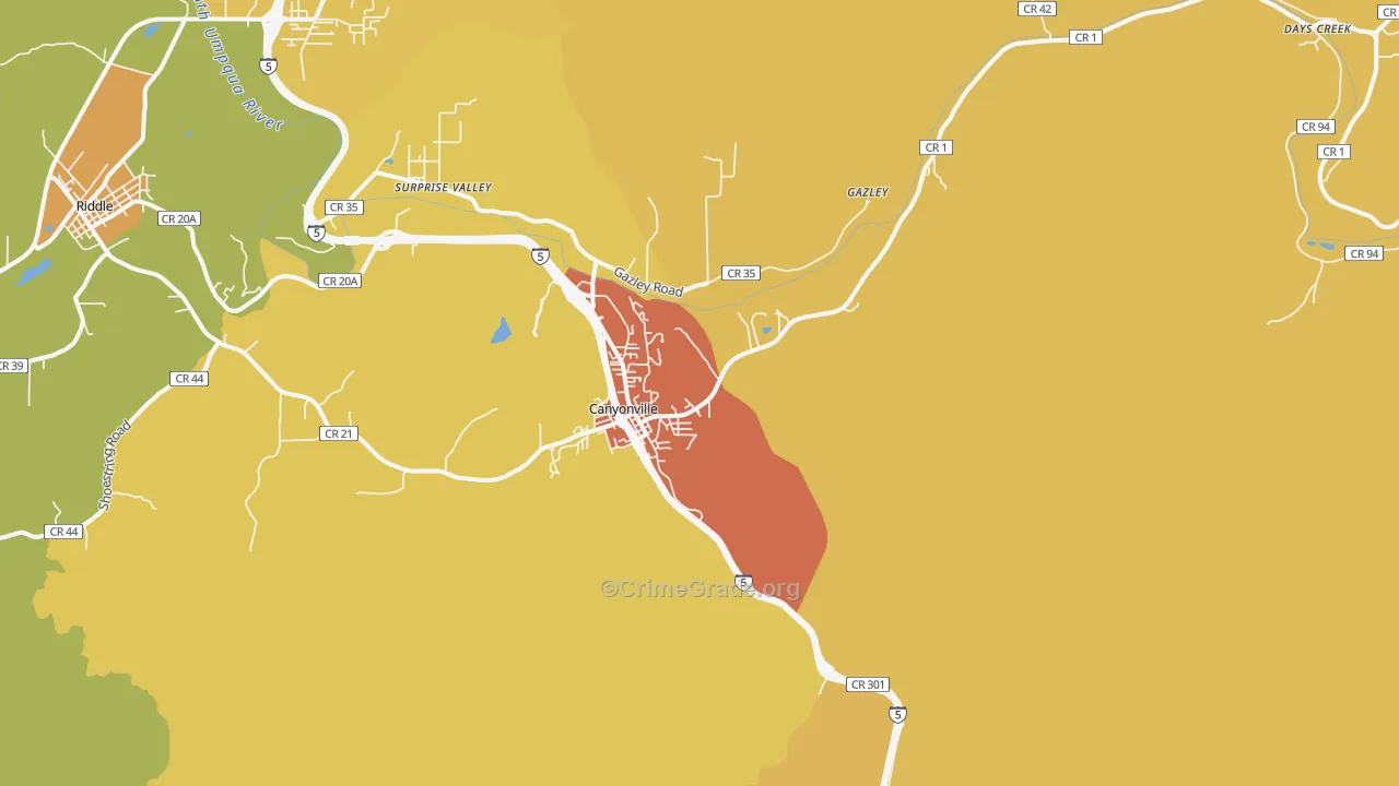 Canyonville, OR Map of Drug-Related Crime Rates
