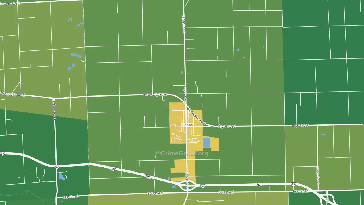 Capac, MI Map of Drug-Related Crime Rates