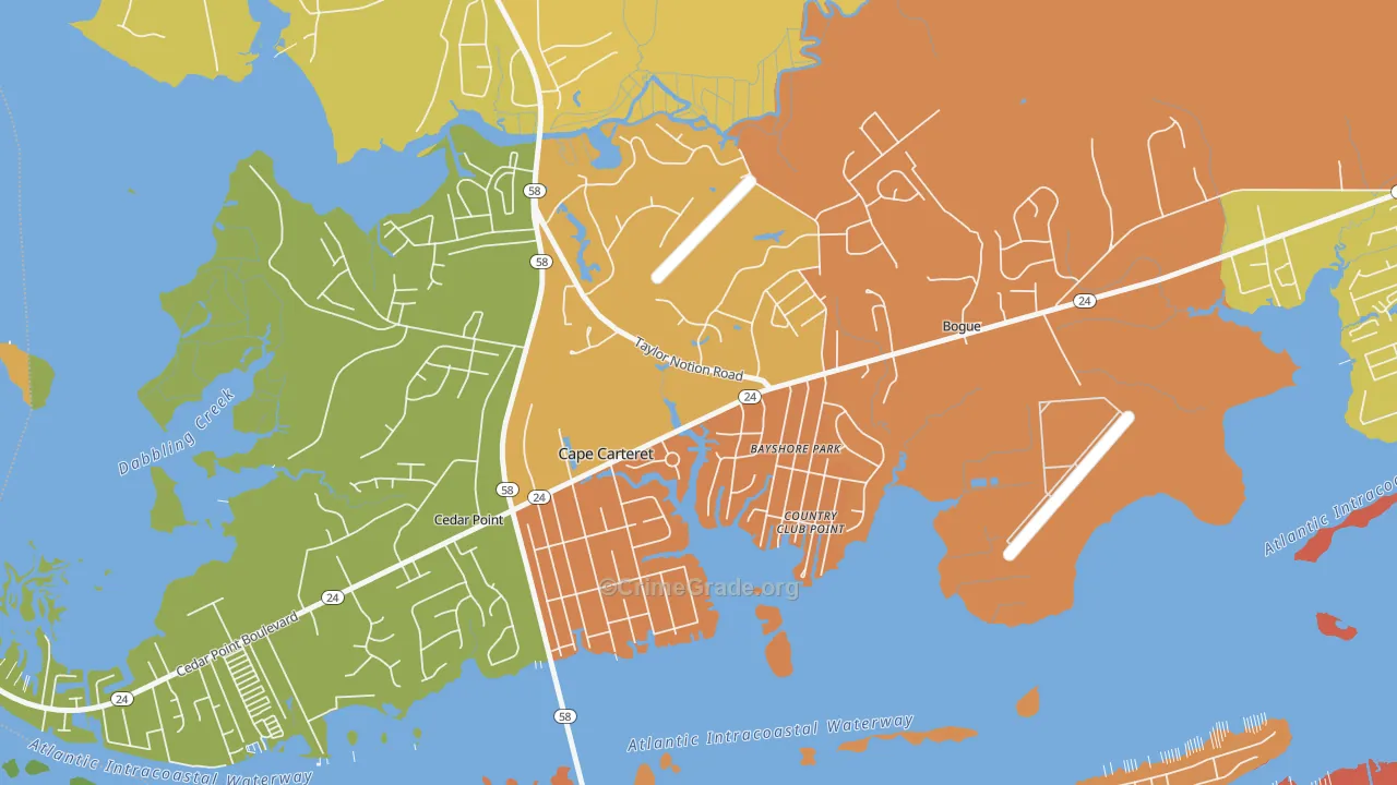 Cape Carteret, NC Map of Drug-Related Crime Rates