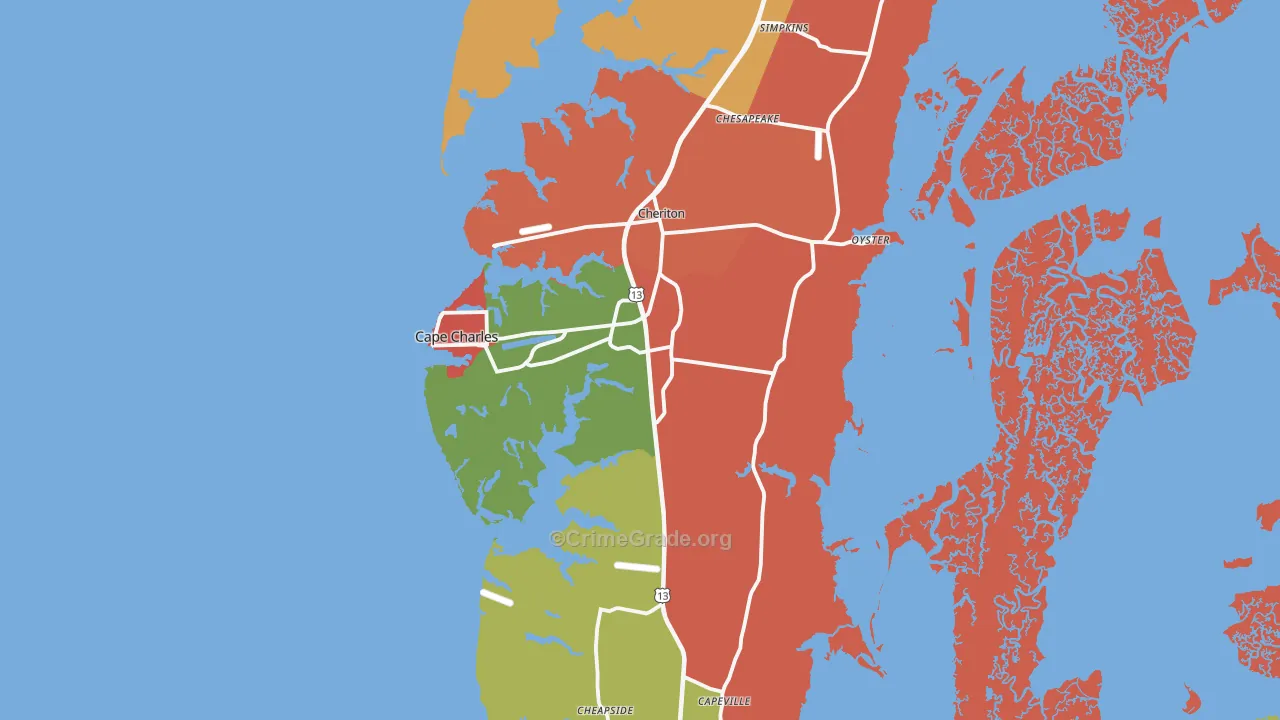 Cape Charles, VA Map of Drug-Related Crime Rates